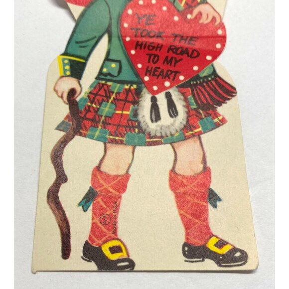 Vintage Valentine Card 1950s Scottish Boy in Kilt High Road to My Heart - Picture 5 of 6